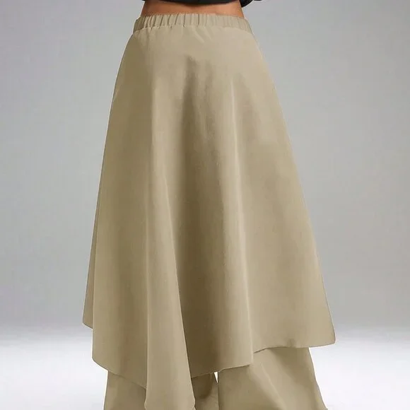 Khaki Casual Women's Asymmetrical Wide Leg Skirt - Picture 2 of 6